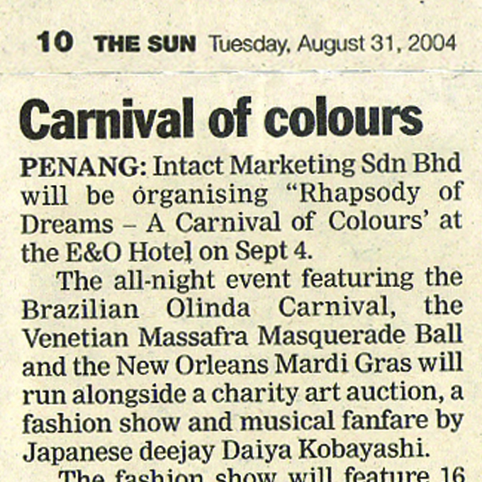 Carnival of colours – The Sun (Tuesday, 31 August 2004)